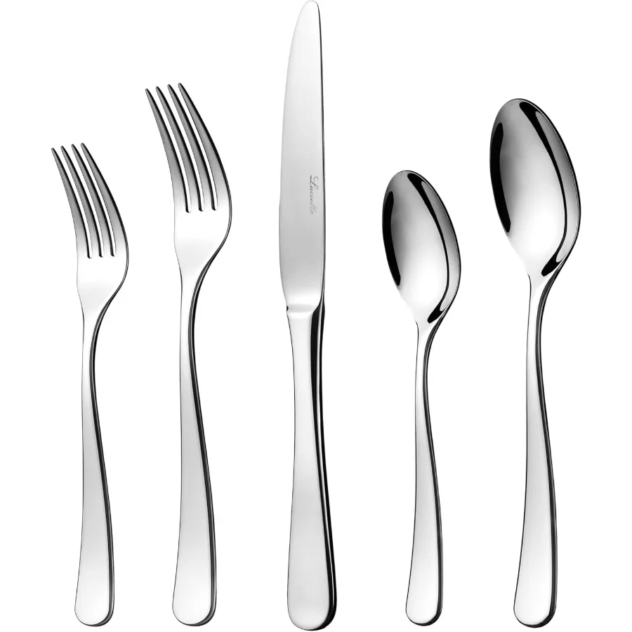 

Polished Flatware Set for 8, 45-Piece Premium 18/10 Stainless Steel Silverware Set with Serving Utensils, Modern Mirror Finish,