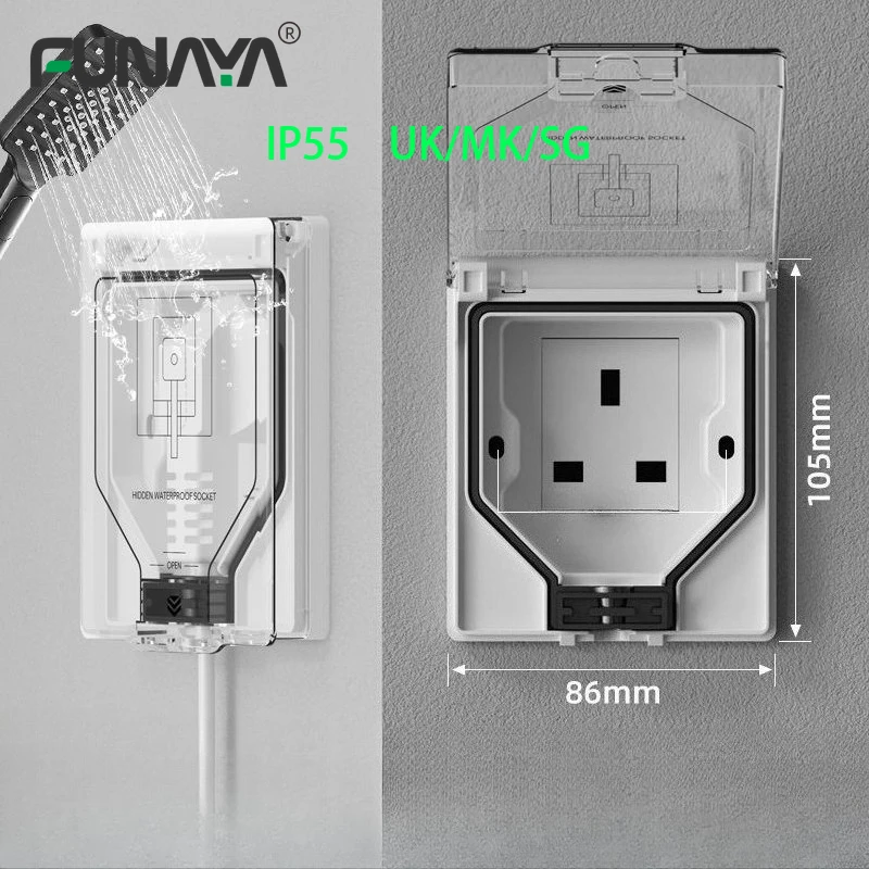 

FUNAYA IP55 Встроенная настенная розетка UK MK SG SA Plug Настенные встраиваемые скрытые настенные электрические розетки 15A для кухни, ванной комнаты