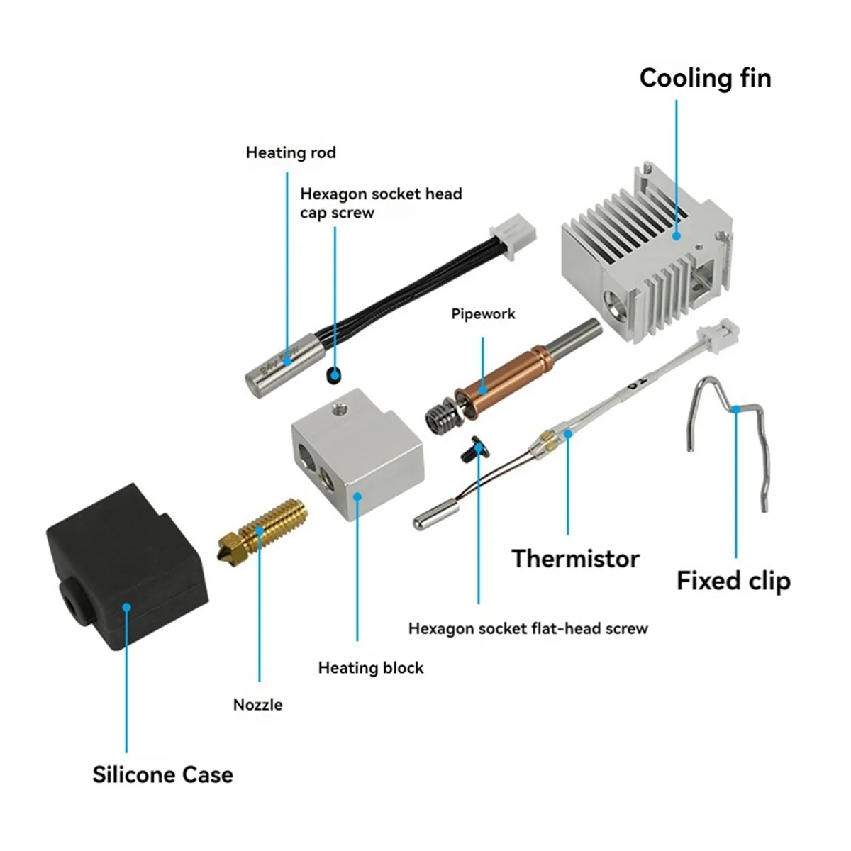 

Hotend комплект для 3D-принтера для экструдера Anycubic Kobra3 Hotend с радиатором полностью металлический Hotend из жесткой стали 0,4 мм