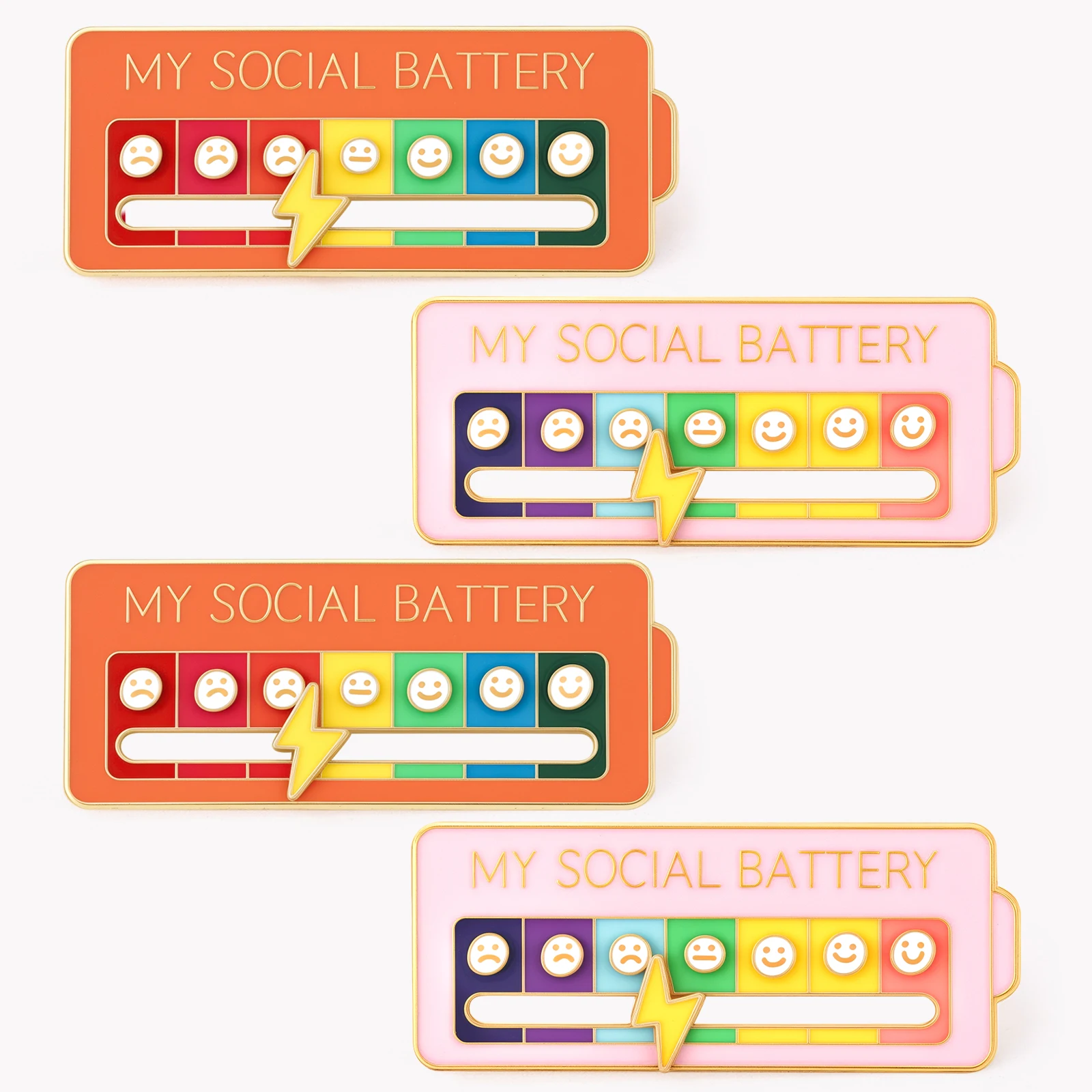 FTCY 4 PCS Mixed My Social Battery Pin For Women Men  Slideable State Mood Conversion Energy Brooch For Back-to-school Season