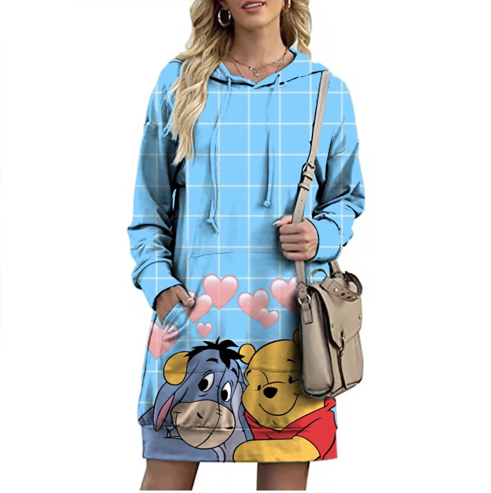 New Fall Women\'s Fashion Crew Neck Lengthening Hoodie Disney Branded Winnie the Pooh and Mickey Minnie Cartoon Trend Girls Tops