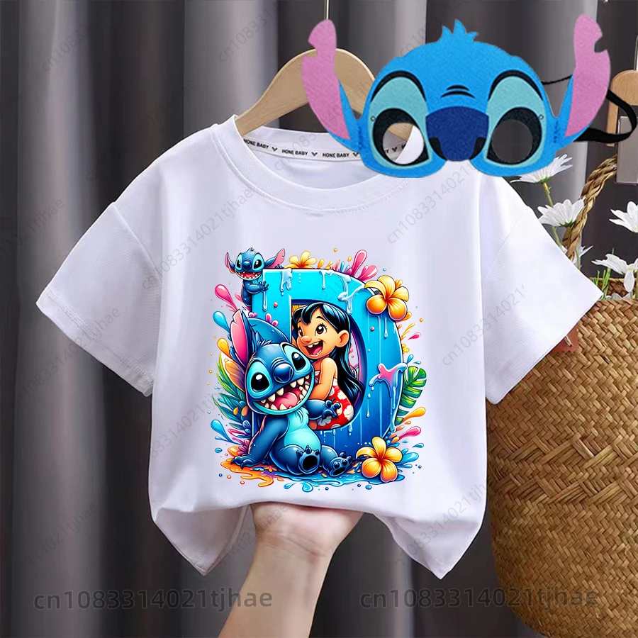 Disney Lilo Stitch Letters Kids Tshirts for Baby ABC Birthday Party T-Shirt for Boys T shirts Girl Partys Tees Children Tops image 6