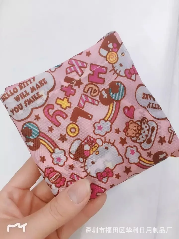 Damska torba na zakupy Kawaii Cartoon HelloKittys melodia Cinnamoroll puryn mała poliestrowa, ekologiczna torba na składane miejsce do przechowywania