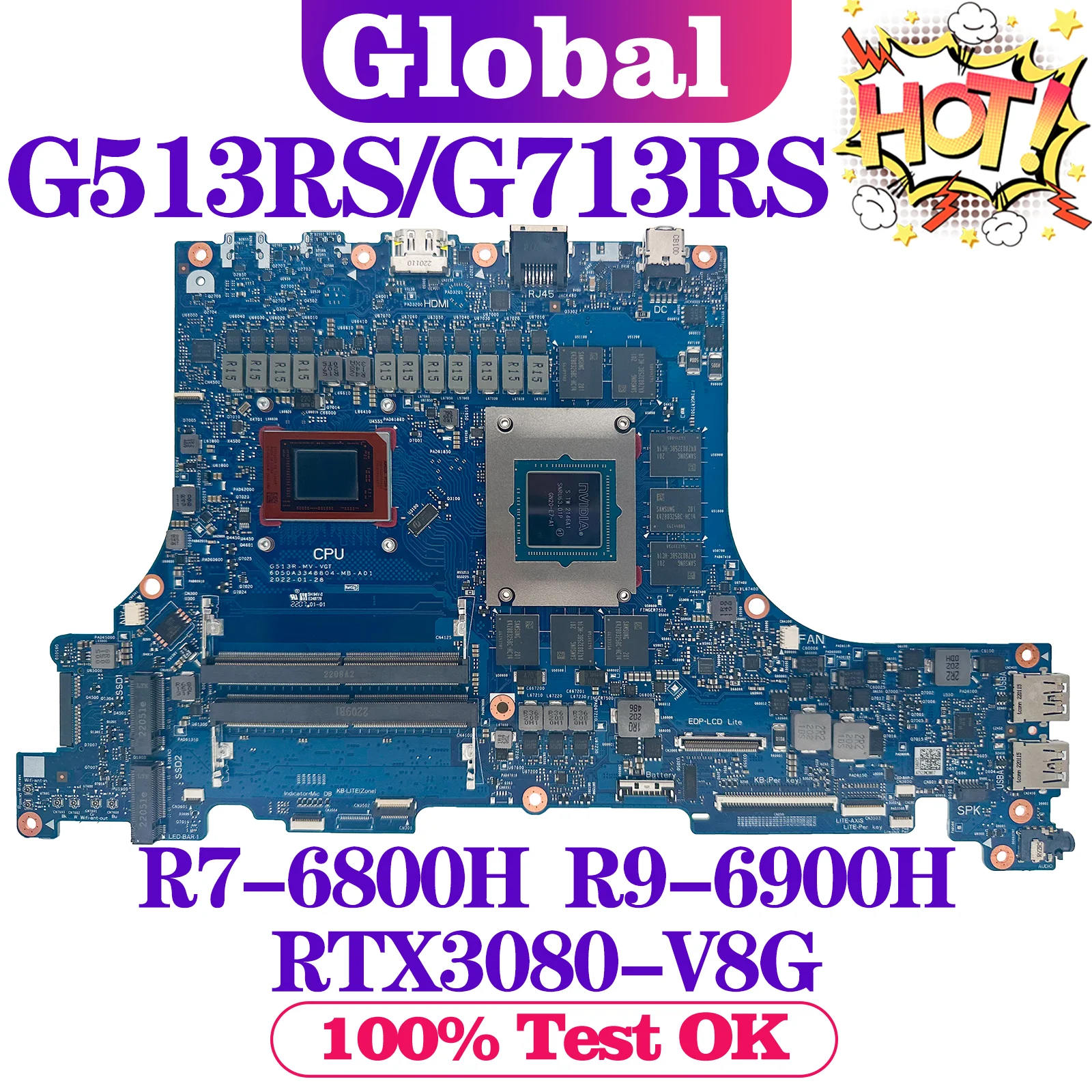 

KEFU G513R Mainboard For ASUS G513RS G513RM G513RW G713RS G713RM G713RW G713R Laptop Motherboard R7-6800H R9-6900H