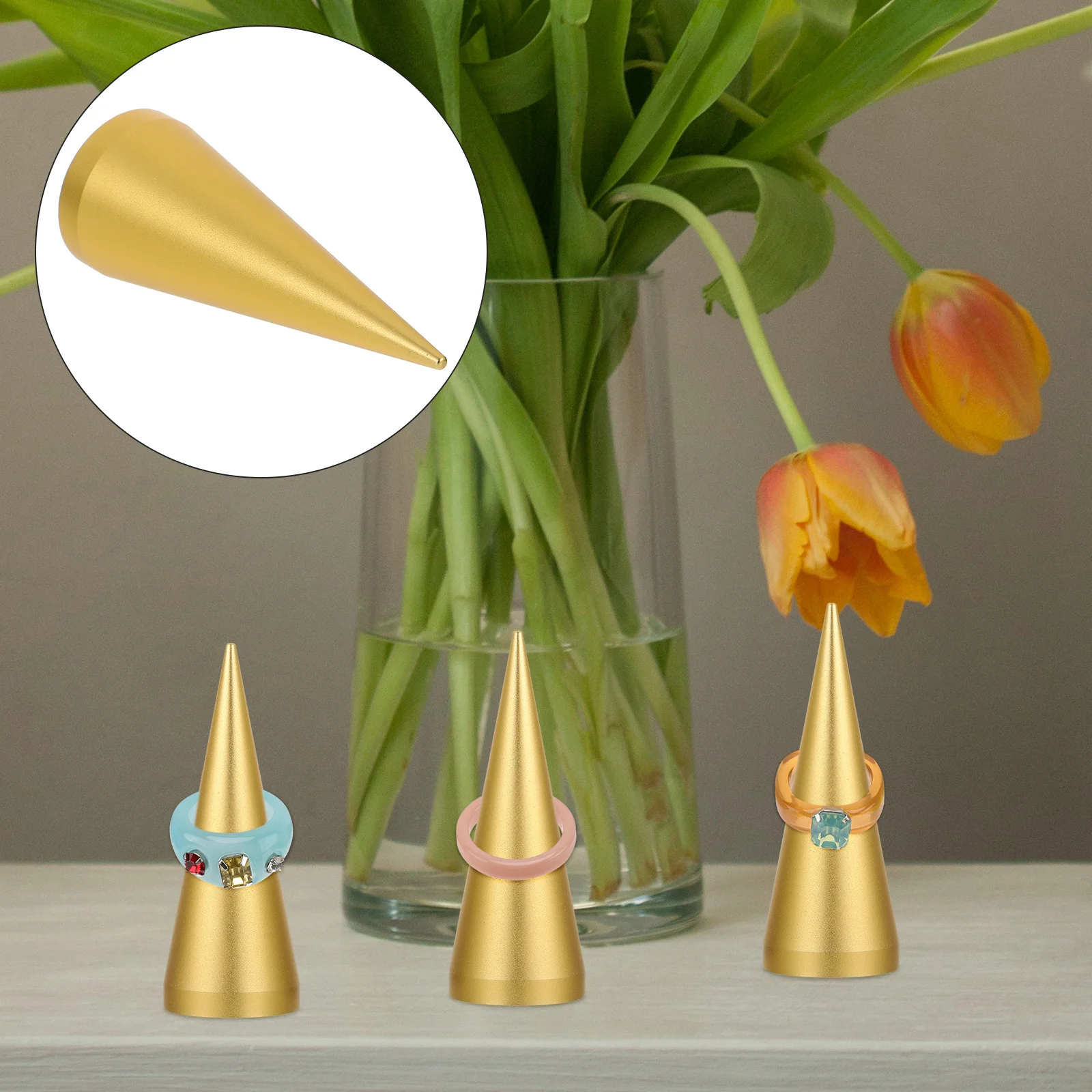 

Jewelry Display Stand Metal Cone Holder For Rings Earrings Necklaces Wedding Ring Storage Finger Ring Stand Decorative Showcase