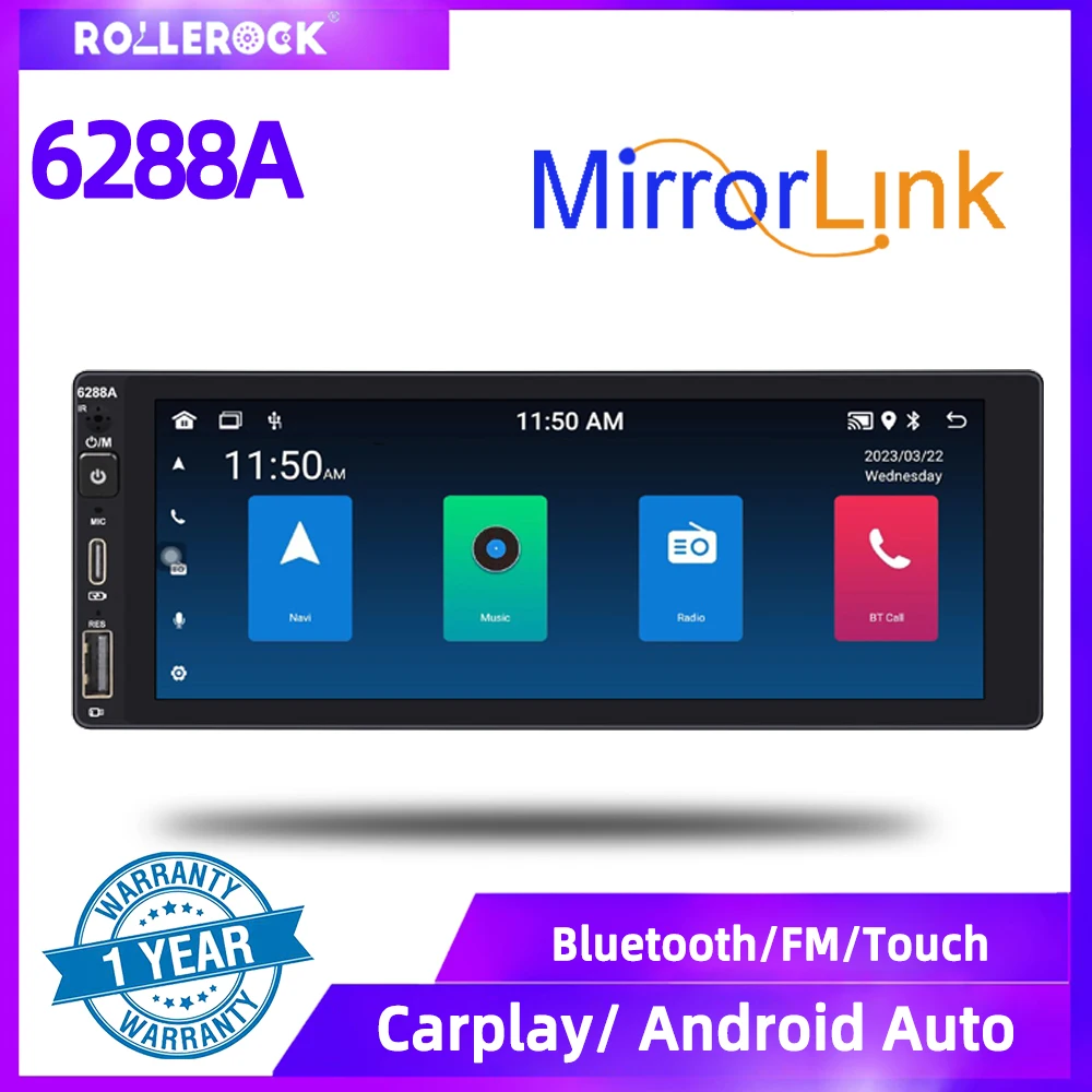 

6,9-дюймовая 1-DIN автомагнитола на Android с беспроводным CarPlay, Android Auto, IPS сенсорным экраном, Bluetooth и FM-радио
