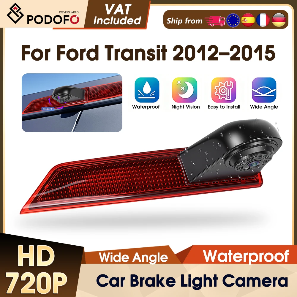 Podofo Bremslicht-Rückfahrkamera mit Nachtsicht für Ford Transit Custom 2012–2015, IP67 wasserdichte Kamera