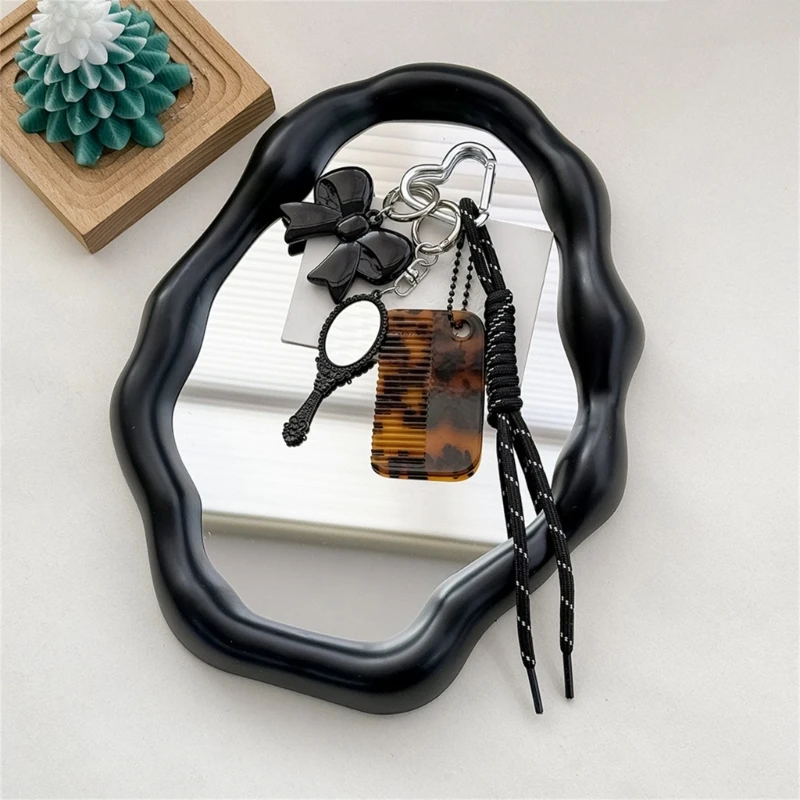 Fashion Acetate Comb Mirror Pendant Keychain Multifunctional Rope Key Holder Bag Hanging Ornament Suitable for Daily Use