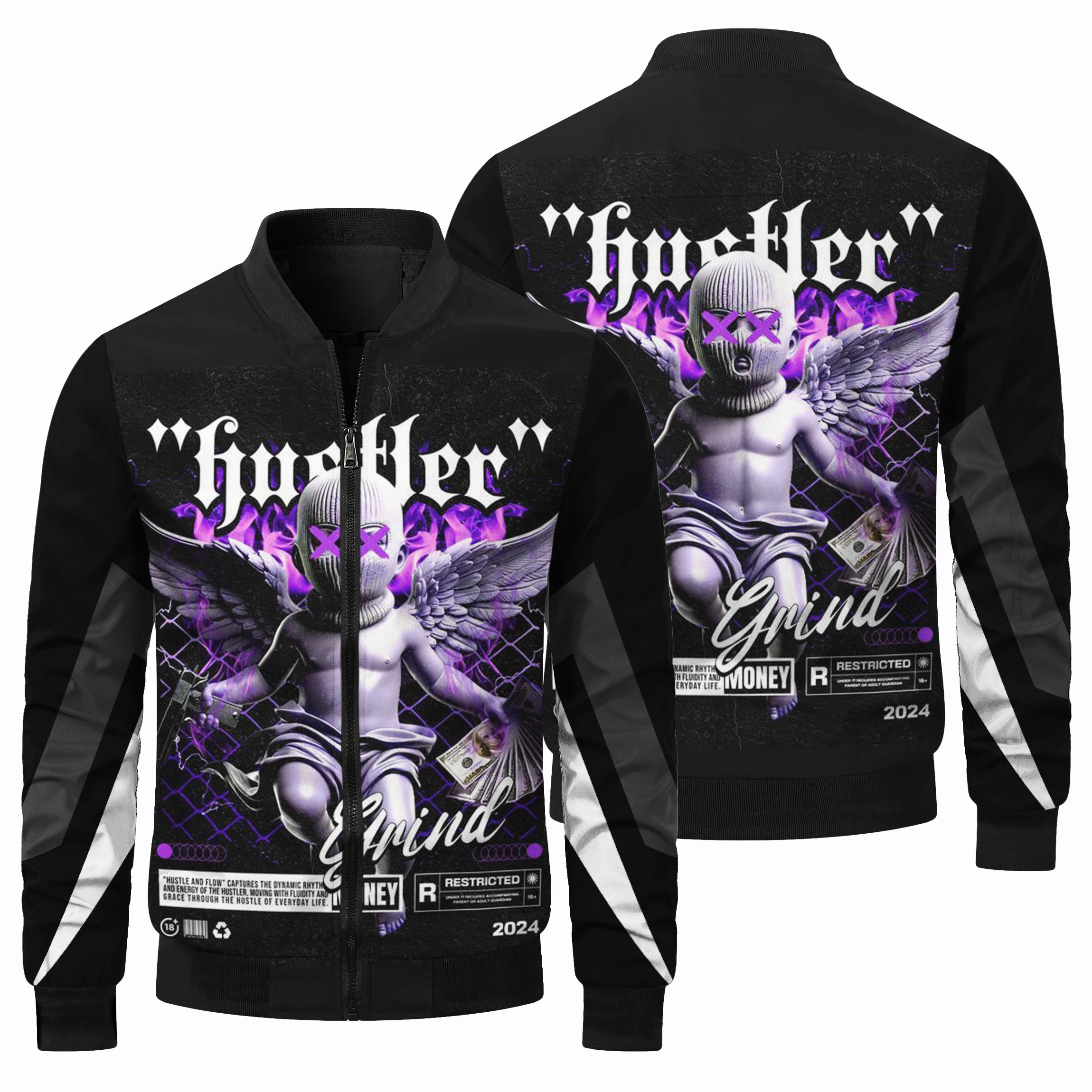 Biker Jacket Fall New Hot Sale Baseball Jacket Men's Jacket Personalized 3d Print Purple Angel Pattern Men's Clothing  2XS-4XL