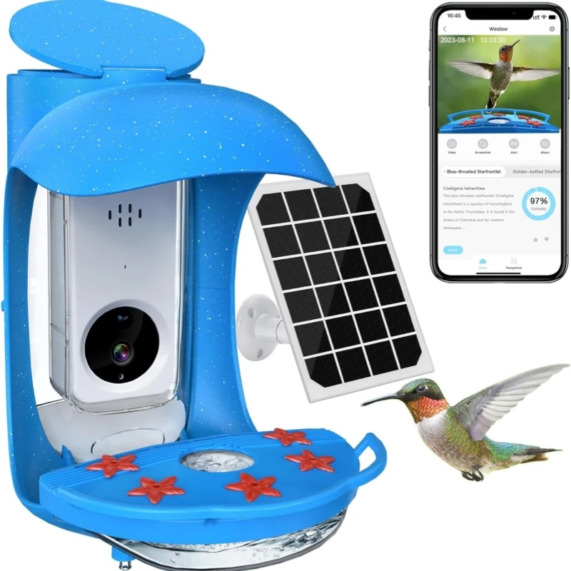 Hummingbird feeders and cameras, Smart bird feeders and cameras solar powered to automatically capture bird video