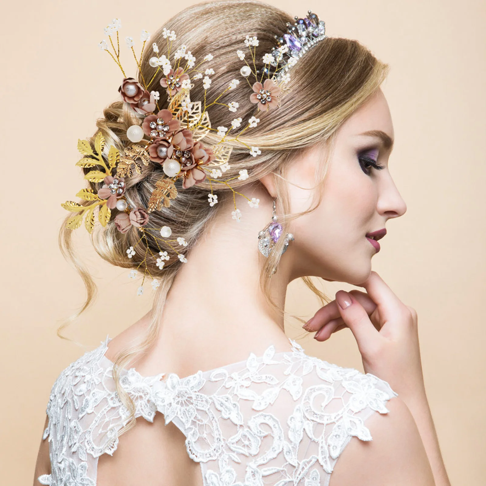 1 مجموعة دبابيس الشعر الزفاف الأزهار حجر الراين الجانب أمشاط الزفاف أغطية الرأس النساء اللؤلؤ اكسسوارات الديكور زهرة أمشاط الشعر الجانبية