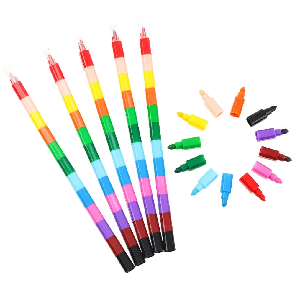 10pcs/set Drawing Pen Creative Blocks Crayons Replaceable Stationery Mini Finger Crayon Pens Stackable Rainbow