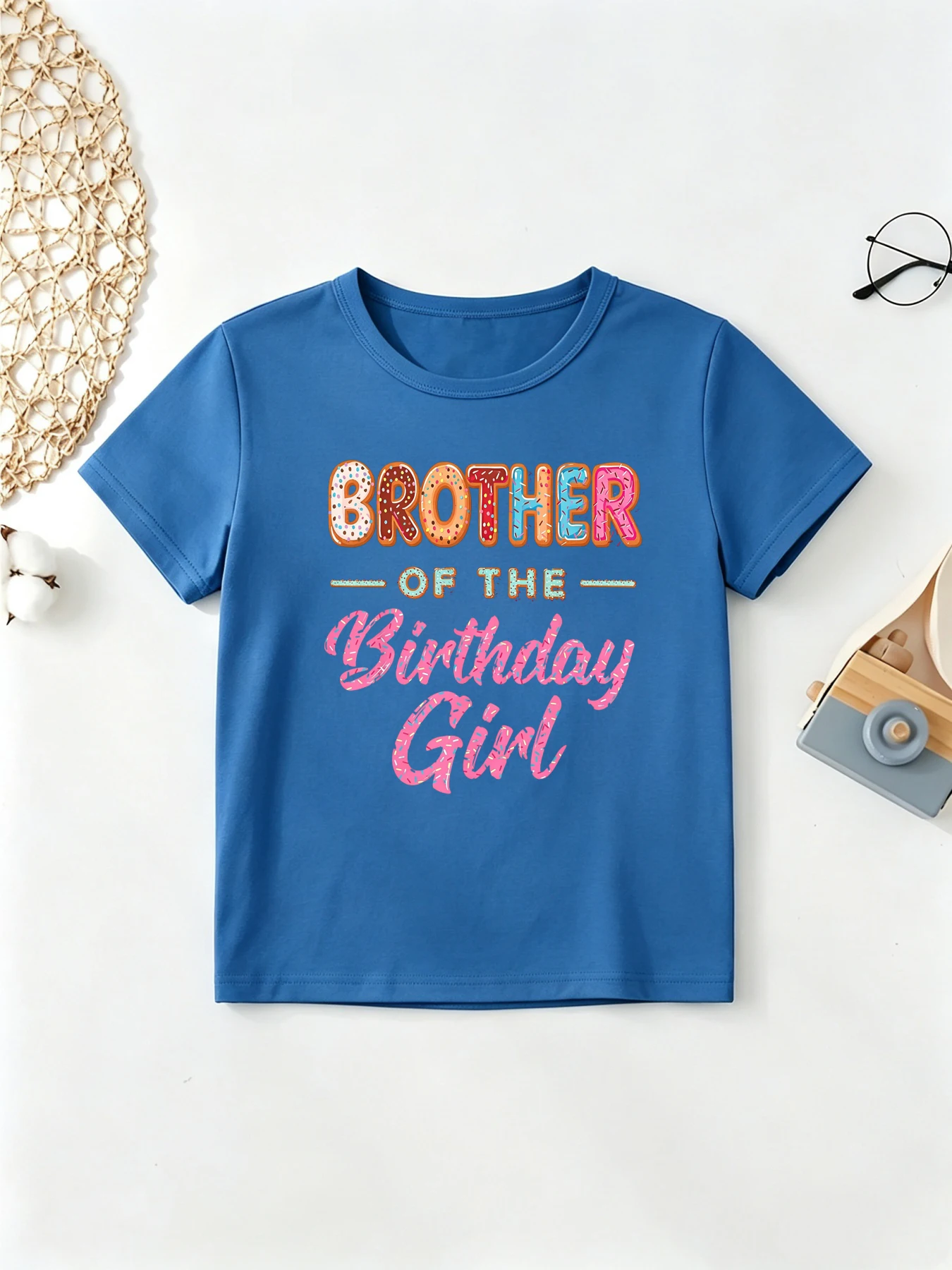Brother Of The Birthday Girl Donuts Printed T Shirt Boys Birthday Gift T-Shirt Summer Short Sleeve T-Shirt Kawaii Kids Clothes