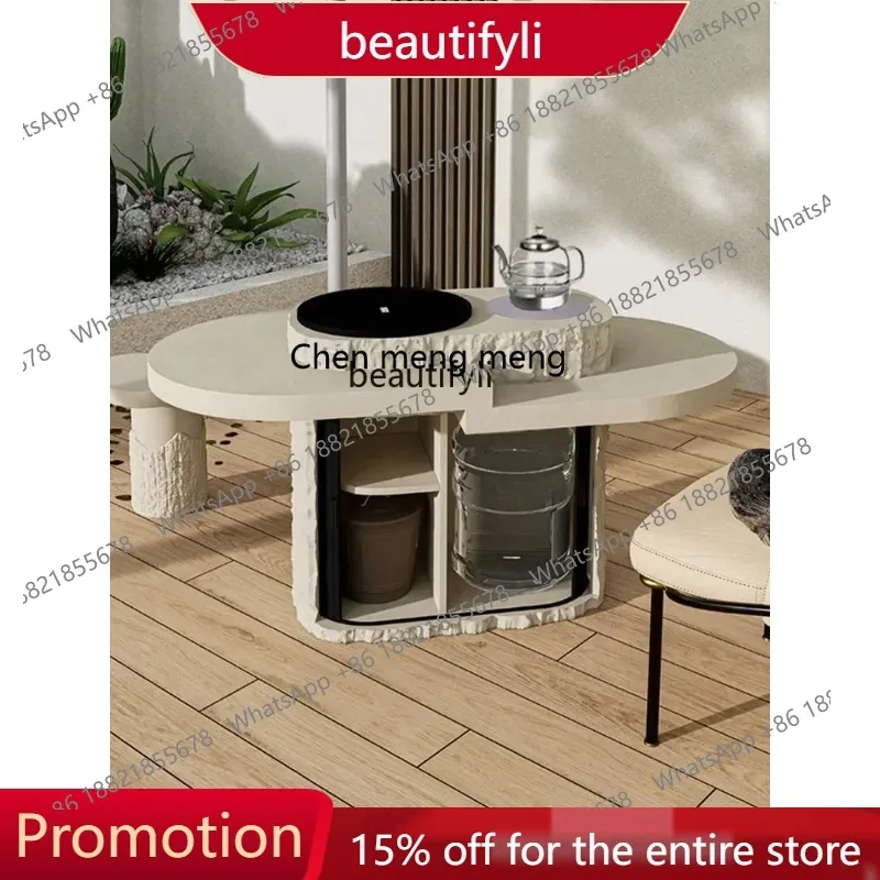 new  Tea Table Light Luxury Modern High-Grade Villa Cave Stone Black Stone Kettle Integrated Tea Table s8350