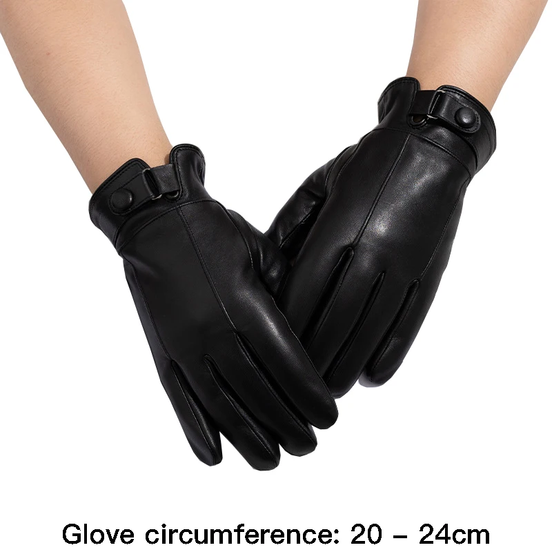 

High quality winter genuine leather gloves for men fur lining hand warmer new 2024 cycling outdoor elegant gloves black