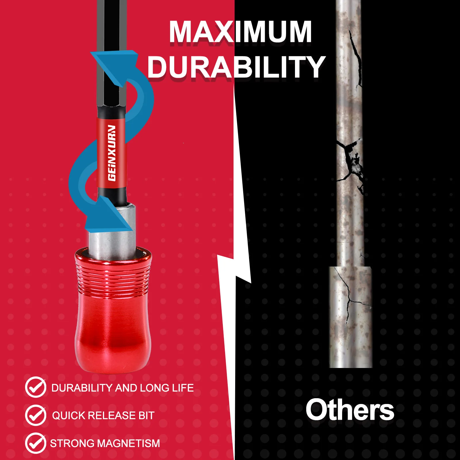 Geinxurn 2PCS Driver Bit Set With 1PC 6" Impact driver bit & 1PC 6" Impact Magnetic Driver, 1/4 Hex S2 Alloy Steel Bit Set view 6