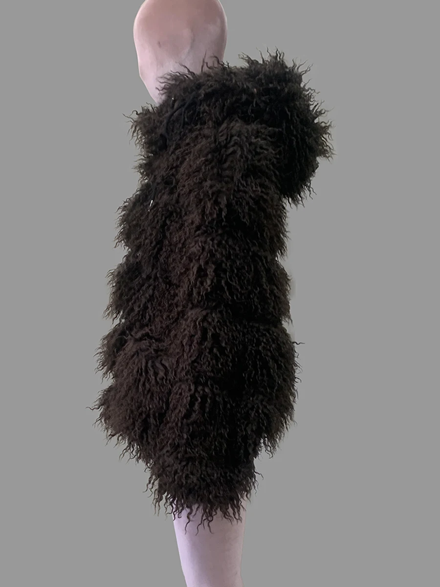 Nerazzurri Winter Short Oversized Warm Shaggy Fuzzy Striped Faux Mongolian Fur Coat Women High Quality Fluffy Hooded Jacket 2026