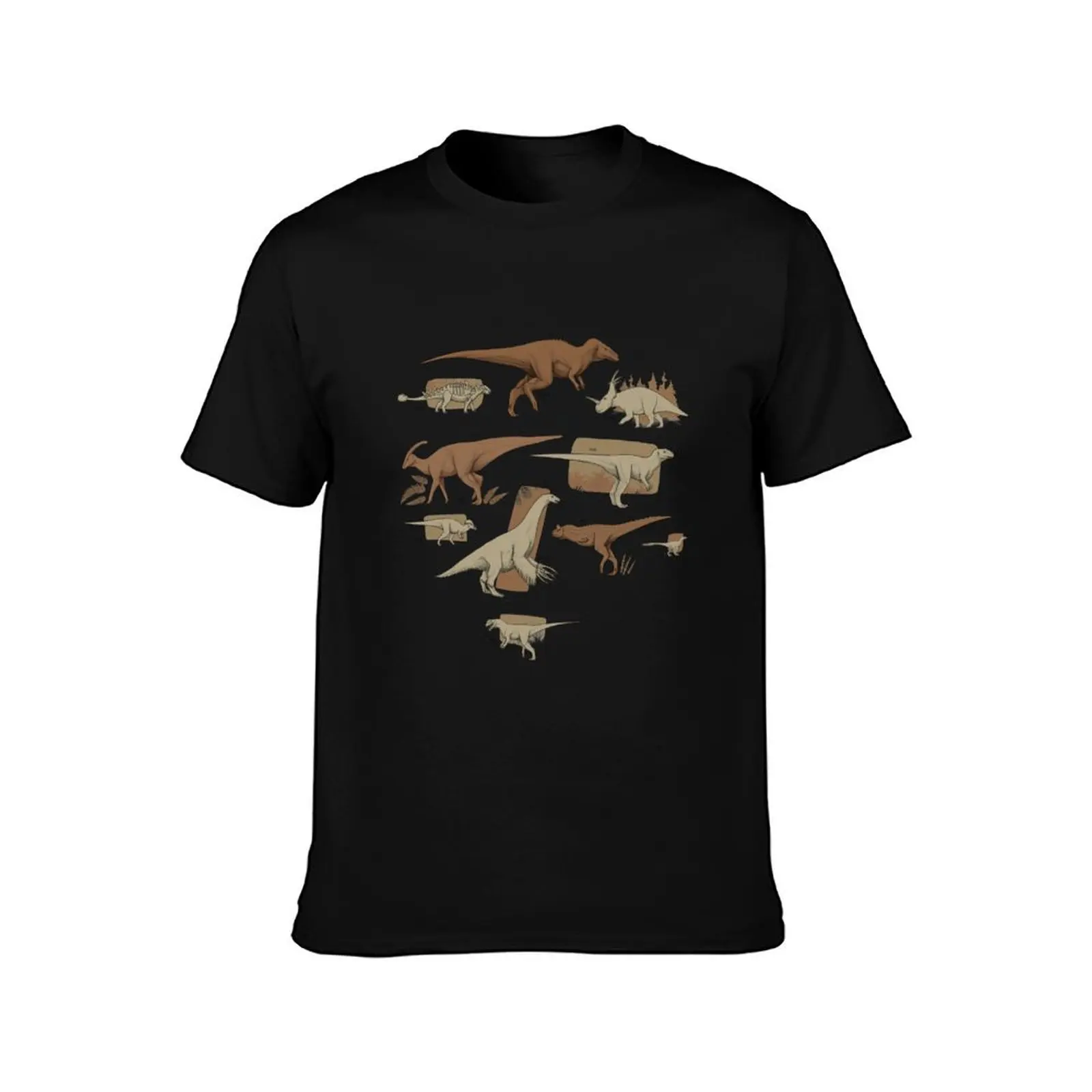Sepia dinosaur pattern T-Shirt Summer Casual Cotton Tee Oversized Streetwear Tops Vintage Graphic Print Unisex Men Women