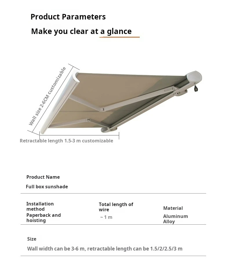 Any Size Custom Electric Retractable Awning Waterproof UV Proof Wind Resistant Sturdy Garden Balcony Window Door Patio Outdoor