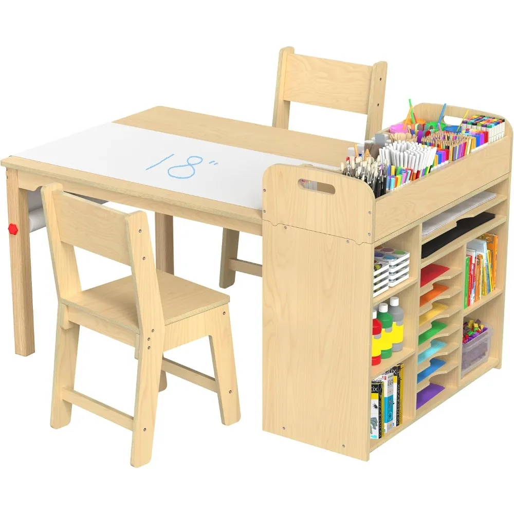 Kids Art Table and Chairs Set, Desk with Large Storage and Portable Art Supply Organizer for Children Ages 8-12, 47