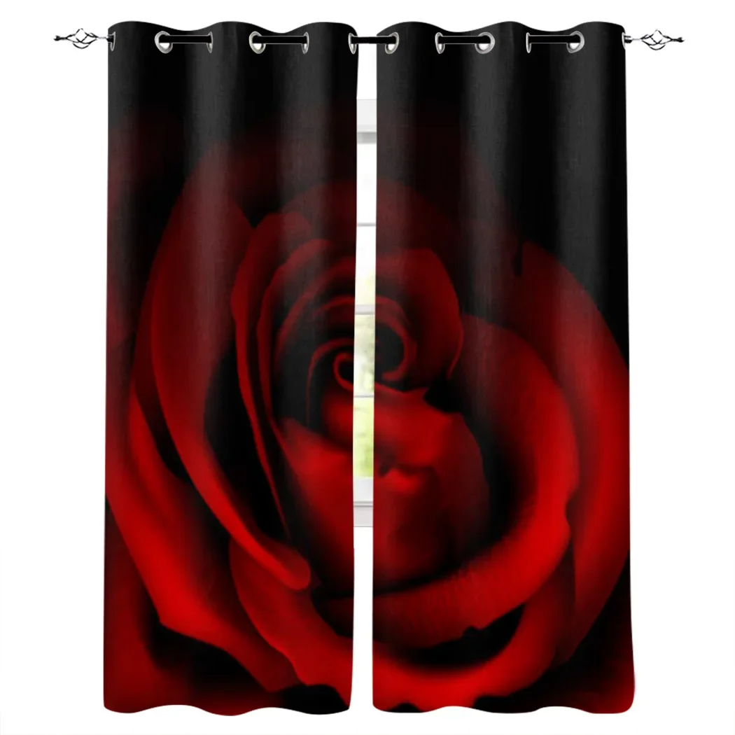 Rose Black Red Flower Curtains For Living Room Bedroom Elegant Curtains For Kitchen The Room Window Treatments Drapes