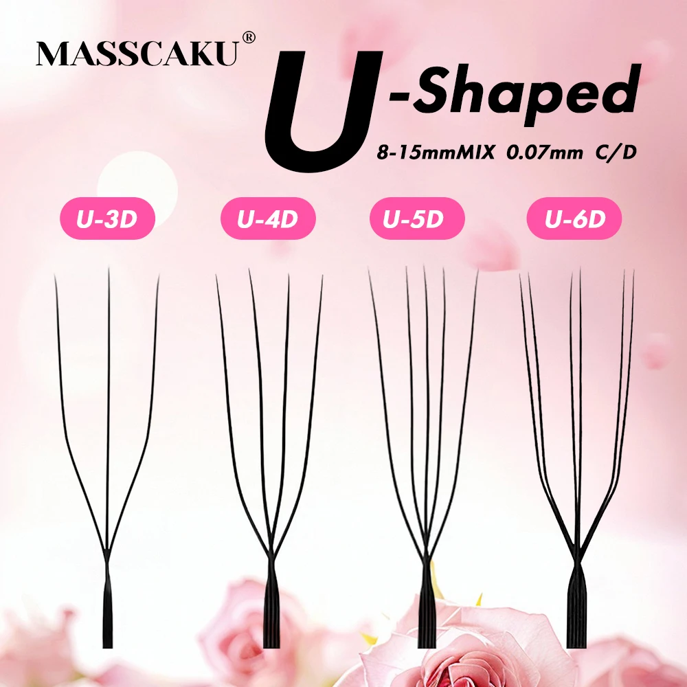 

MASSCAKU U Shaped 4D 5D Eyelashes 0.07mm Thickness Easy to Pick Quick Grafting Long-Lasting Extensions De Pestanas Makeup Tools