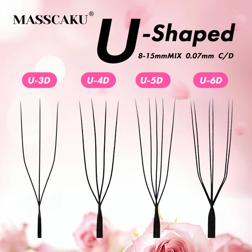 MASSCAKU-pestañas 4D 5D en forma De U, 0,07mm de espesor, fáciles De recoger, injerto rápido, extensiones De larga duración, herramientas De maquillaje