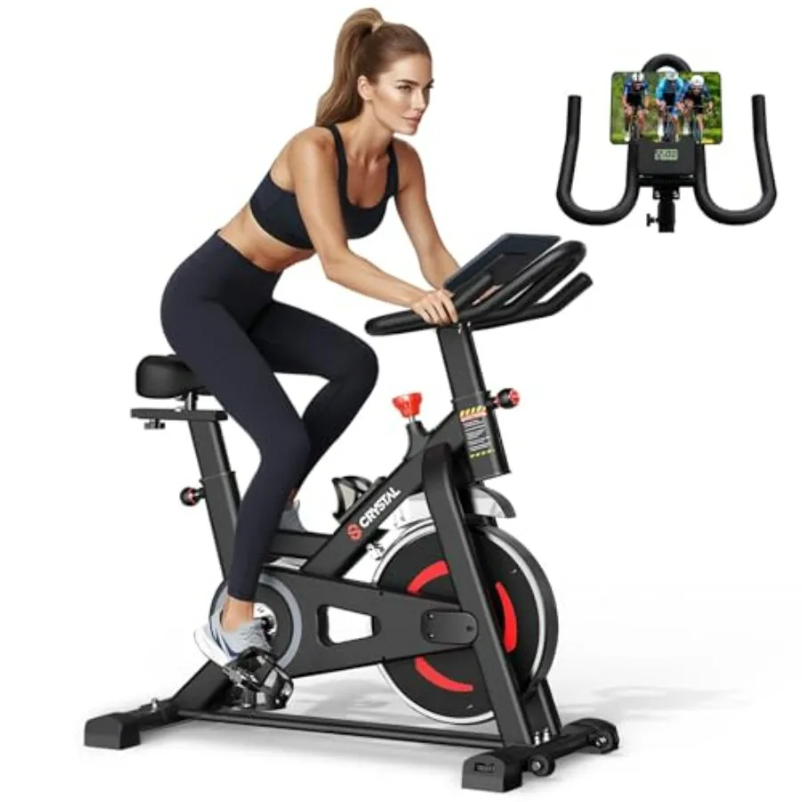 Indoor Exercise Bike with Magnetic Resistance and Brake Pad Stationary Cycling Bike for Home Use Includes Tablet Holder and LCD