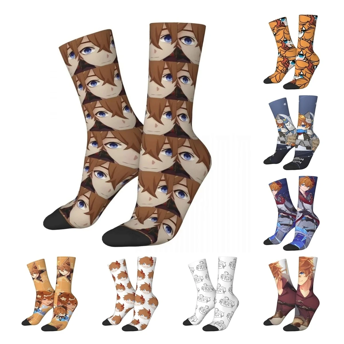 Chaussettes fantaisie pour hommes et femmes, Childe Tartaglia Face Meme, Genshin Impact, haute qualité, printemps, été, automne, hiver, mode