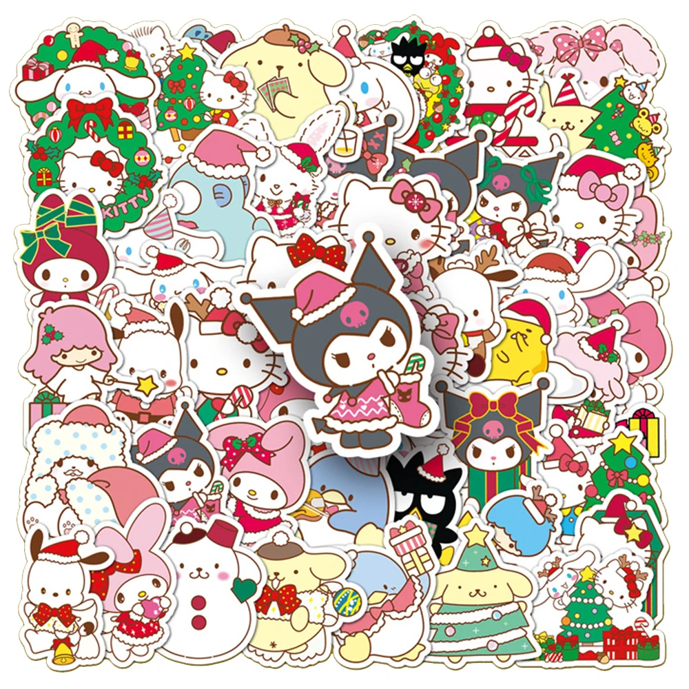

10/30/50pcs Cute Christmas Sanrio Kuromi Hello Kitty Stickers Kawaii Cartoon Sticker Notebook Laptop Phone Kid DIY Decals Toys