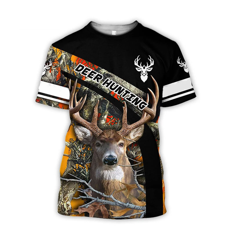 Hunting Deer 3D Printed Men\'s T-shirt Summer Outdoor Sports Short Sleeve Harajuku Top O Neck Oversized T-shirts