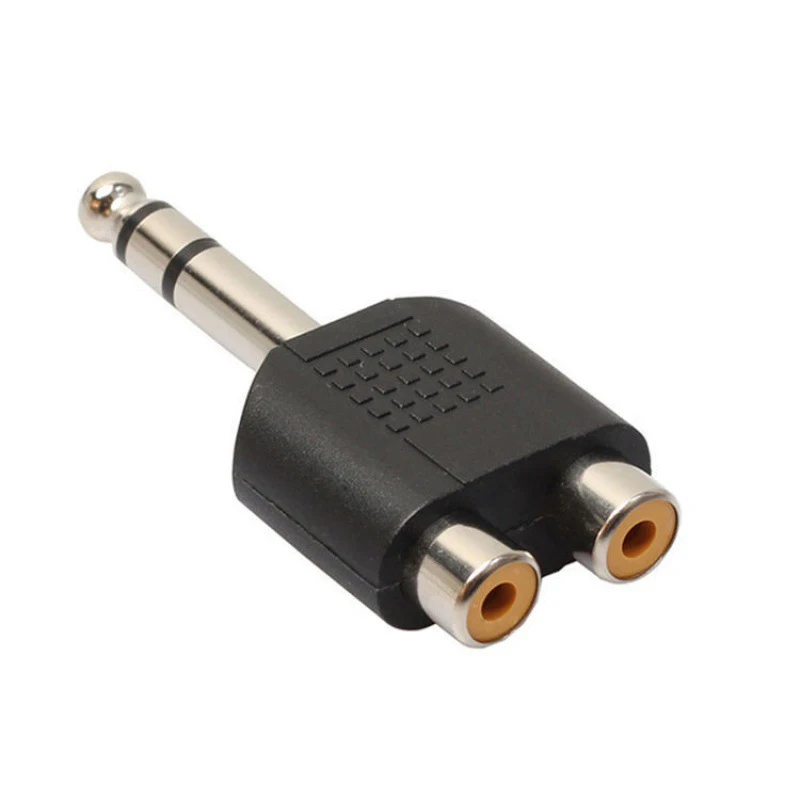 6.5mm plug para 2 duplo rca fêmea y divisor mono canal duplo canal estéreo áudio converter adaptador para alto-falante microfone guita
