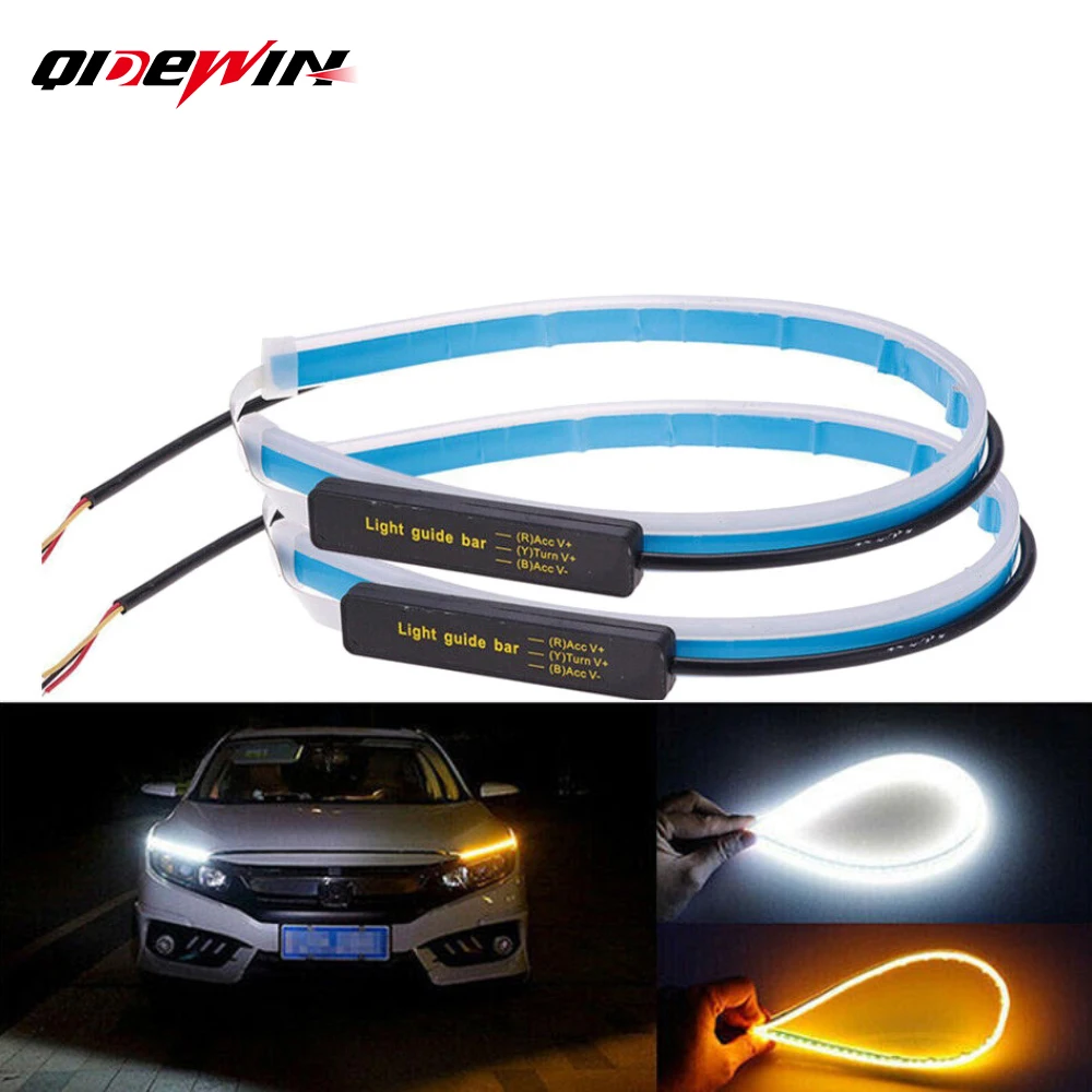 2Pcs 12V Led Guide Strip Headlight for Car Daytime Running Lights Turn Signal Bulb DRL Sequential Switchback 30cm/45cm/60cm