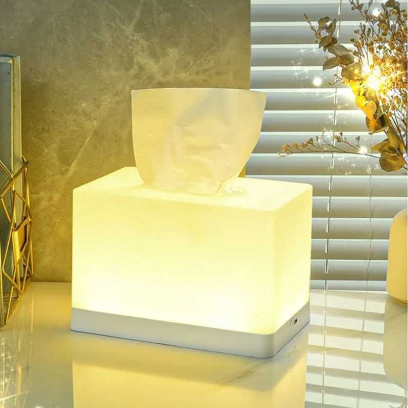 LED Night Light Tissue Box 2-in-1 Multifunctional Desktop Ambient Light Nighttime Nursing Light Tissue Dispenser with Rechargeab