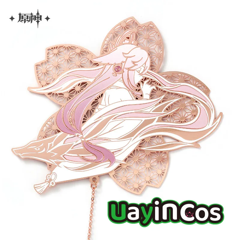 Yae Miko Keychain Pendant Official Genshin Impact Yae Miko Theme Impression Metal Bookmarks Key Chain Prop Game Accessories Toy