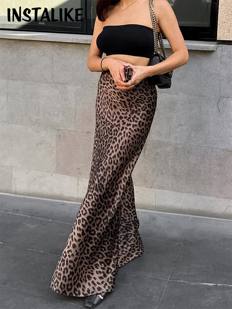 

I Like Sexy Leopard Skirt for Women, Straight Streetwear, Long Skirts, Loose, Elegant Office Lady, Summer Pencil Skirt, 2024