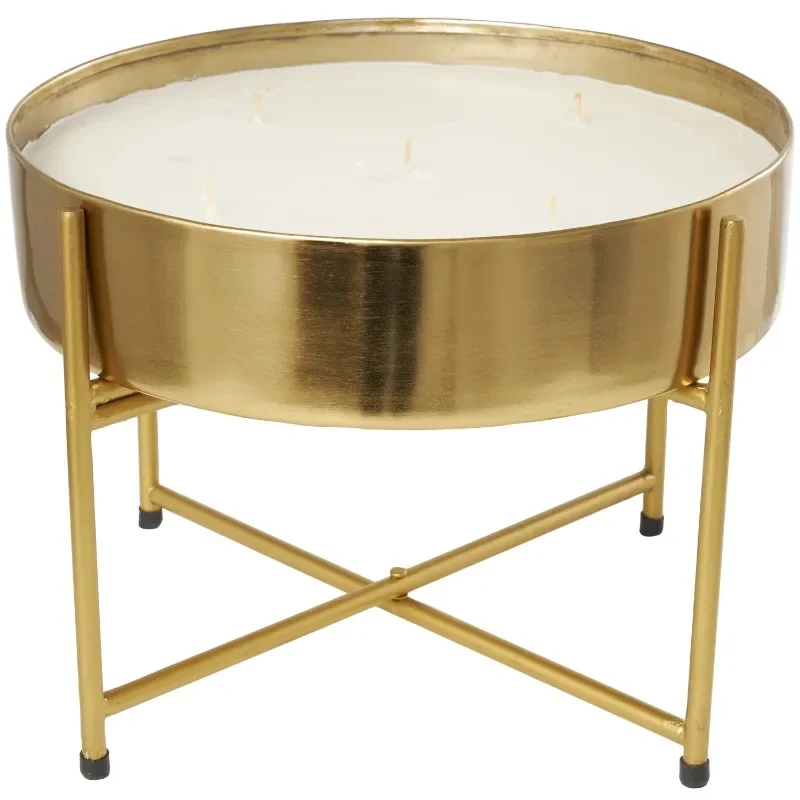 

New Upgrade Gold Metal Jasmine Scented Wide 110 oz 5 Wick Candle with White Wax