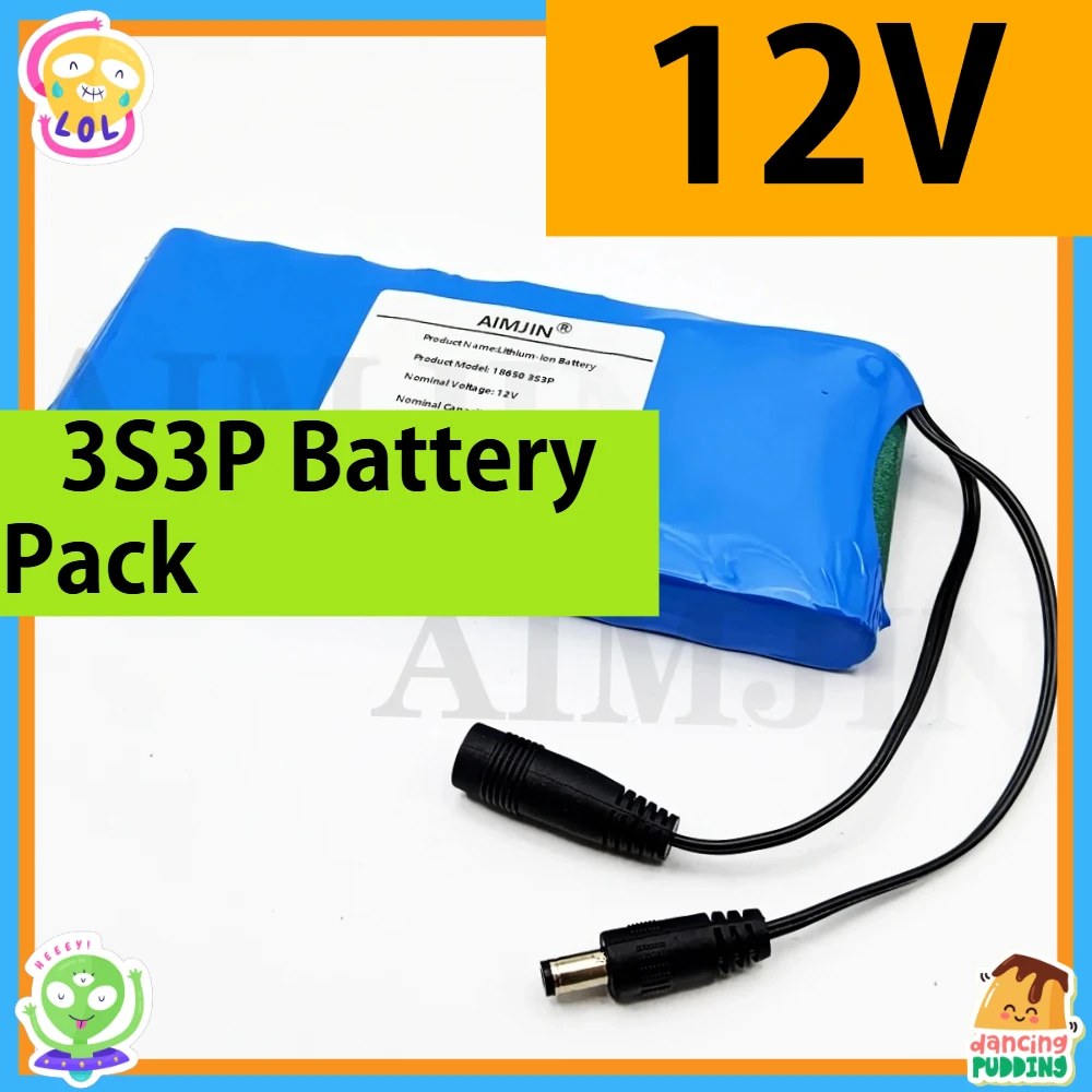 

18650 12 В 8000 мАч DC 12,6 В аккумулятор большой емкости с BMS, 12 В 8 Ач 3S3P литий-ионный аккумулятор