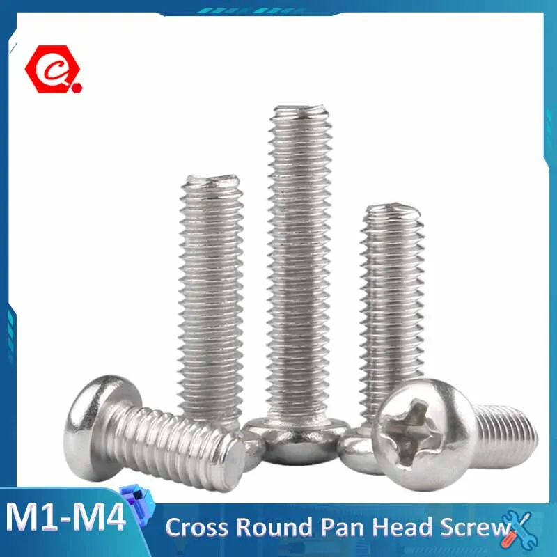 10-100Pcs M1 M1.2 M1.4 M1.6 M2 M2.5 M3 M3.5 M4 304 Stainless steel Phillips Pan Head Screws Cross Round Head Screw