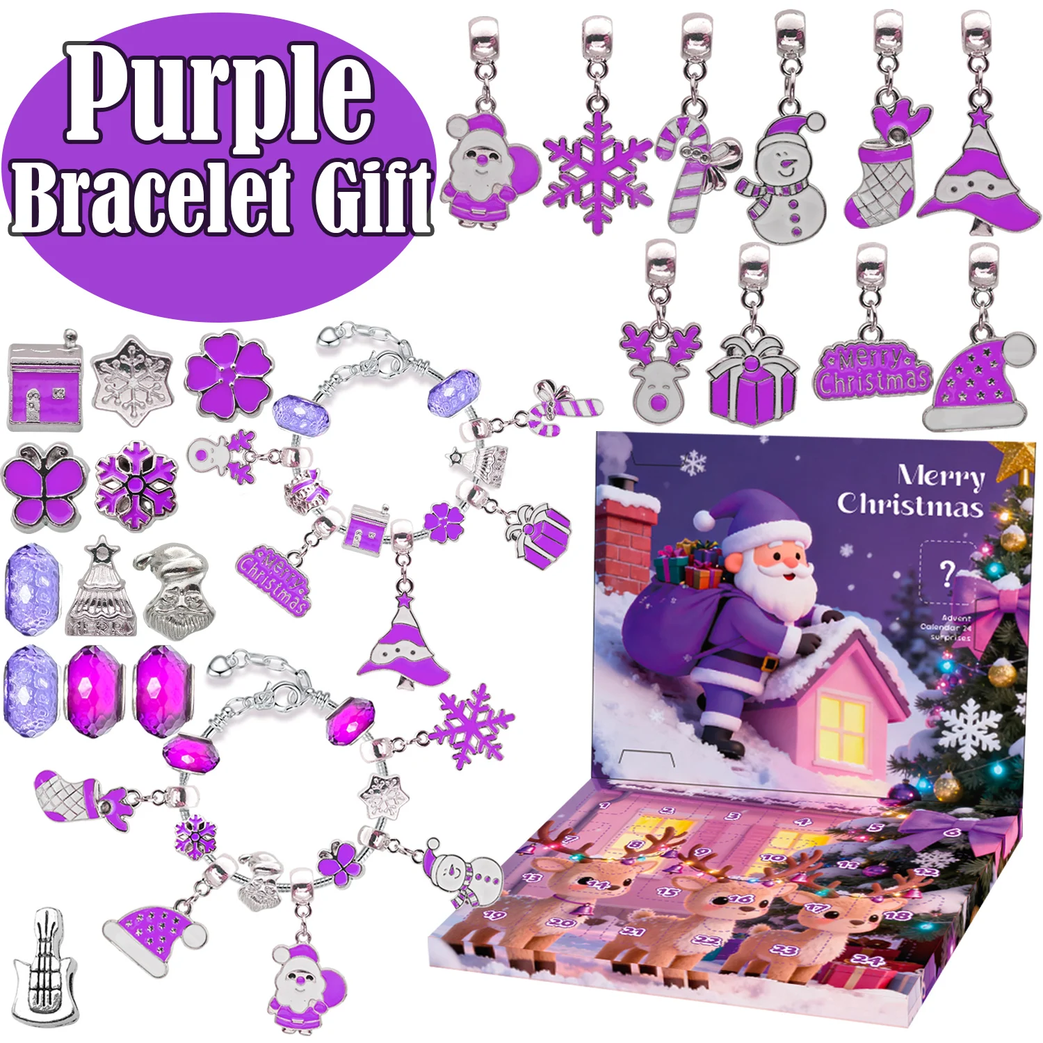 

Violet series handmade jewelry gifts, 24-day Christmas countdown bracelet set, creative DIY family party handmade jewelry set