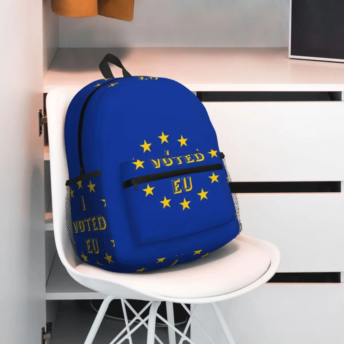 I Voted EU Button EU Europe European Union Flag Stars Backpack Daypack Children BookBag School Bag Shoulder Bags for Men Women