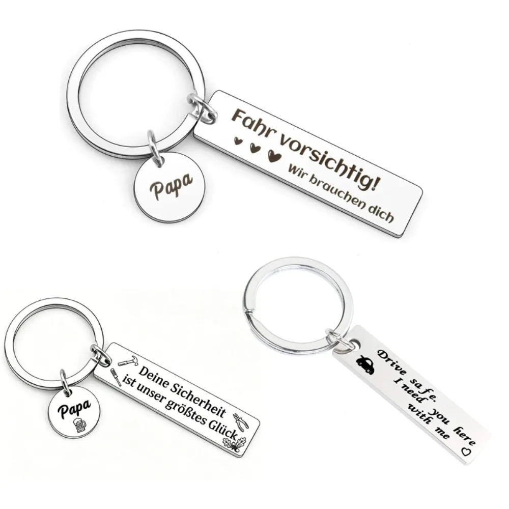 Hot Selling Stainless Steel German Safe Driving Keychain Father's Day Gift Metal Car Key Pendant Decoration Keyring Accessories