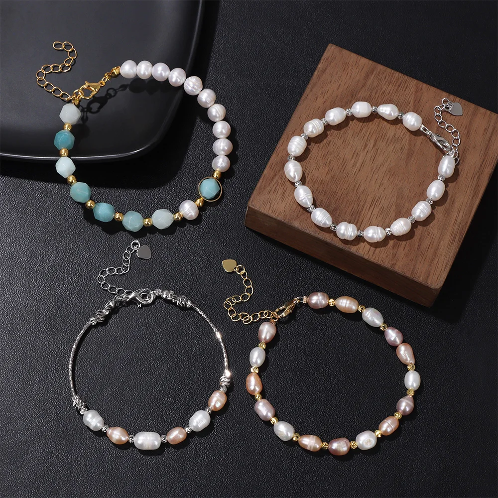 Elegant Freshwater Pearl Bracelet Women Baroque Natural Pearl Beads Bracelets Female Bangles Fashion Jewelry Girls Wedding Gifts