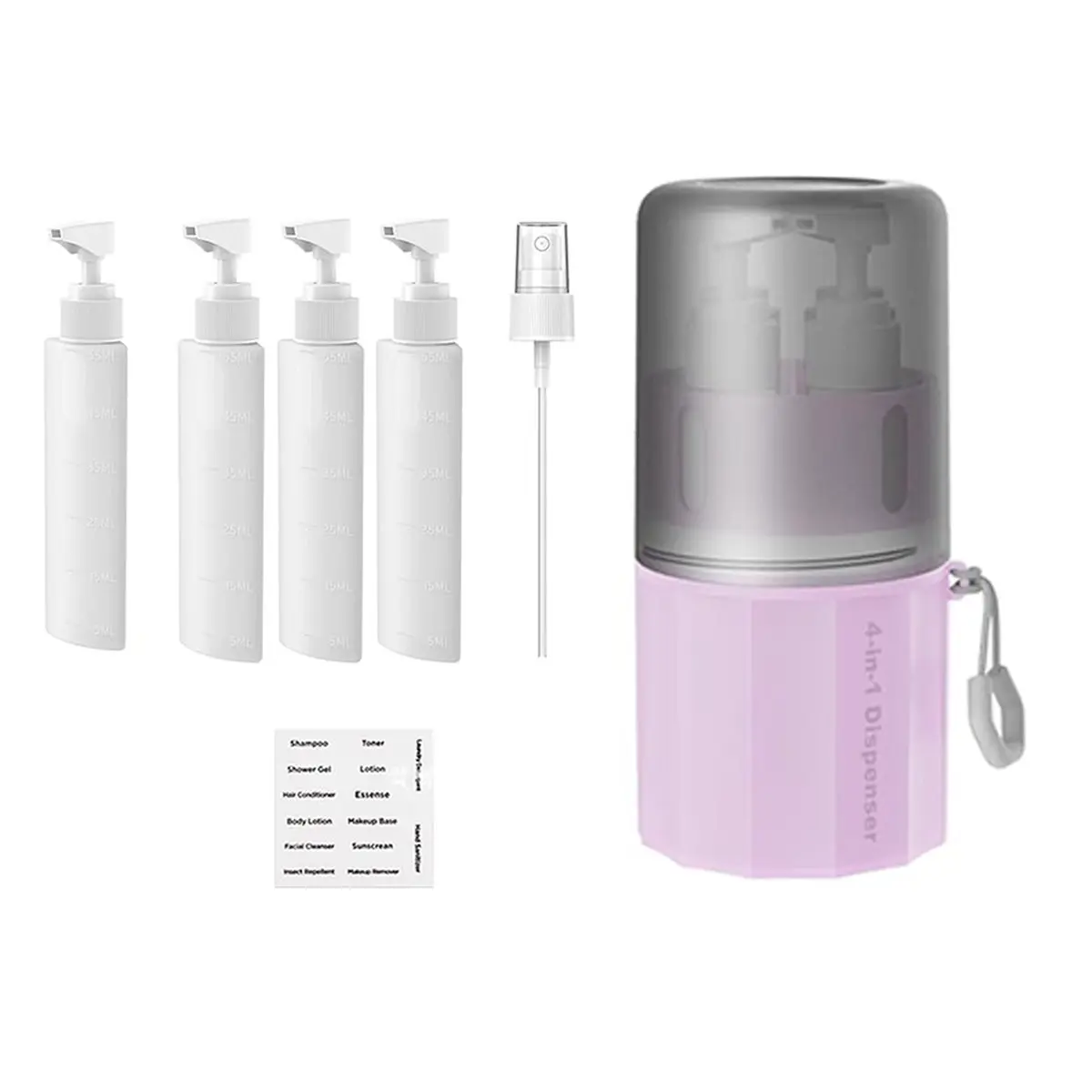 AB09 4in1 Travel Bottles Set, Vacuum Silicone Suction Cup for Smooth Walls, Leak Proof Travel Size Containers Pink+