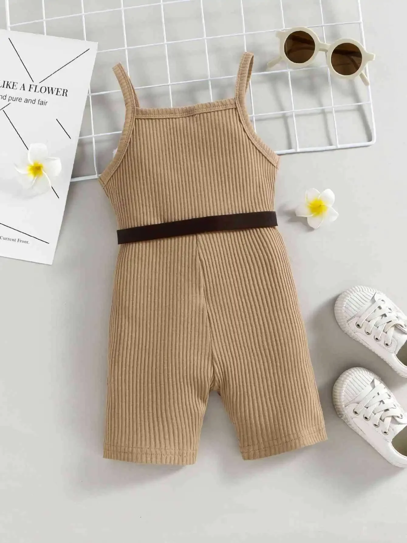 Summer Children Clothing Baby Cute Girls Casual Suspended Pure Cotton Breathable Trendy Jumpsuit Shorts + Waist Pack 2Pcs 2-7T