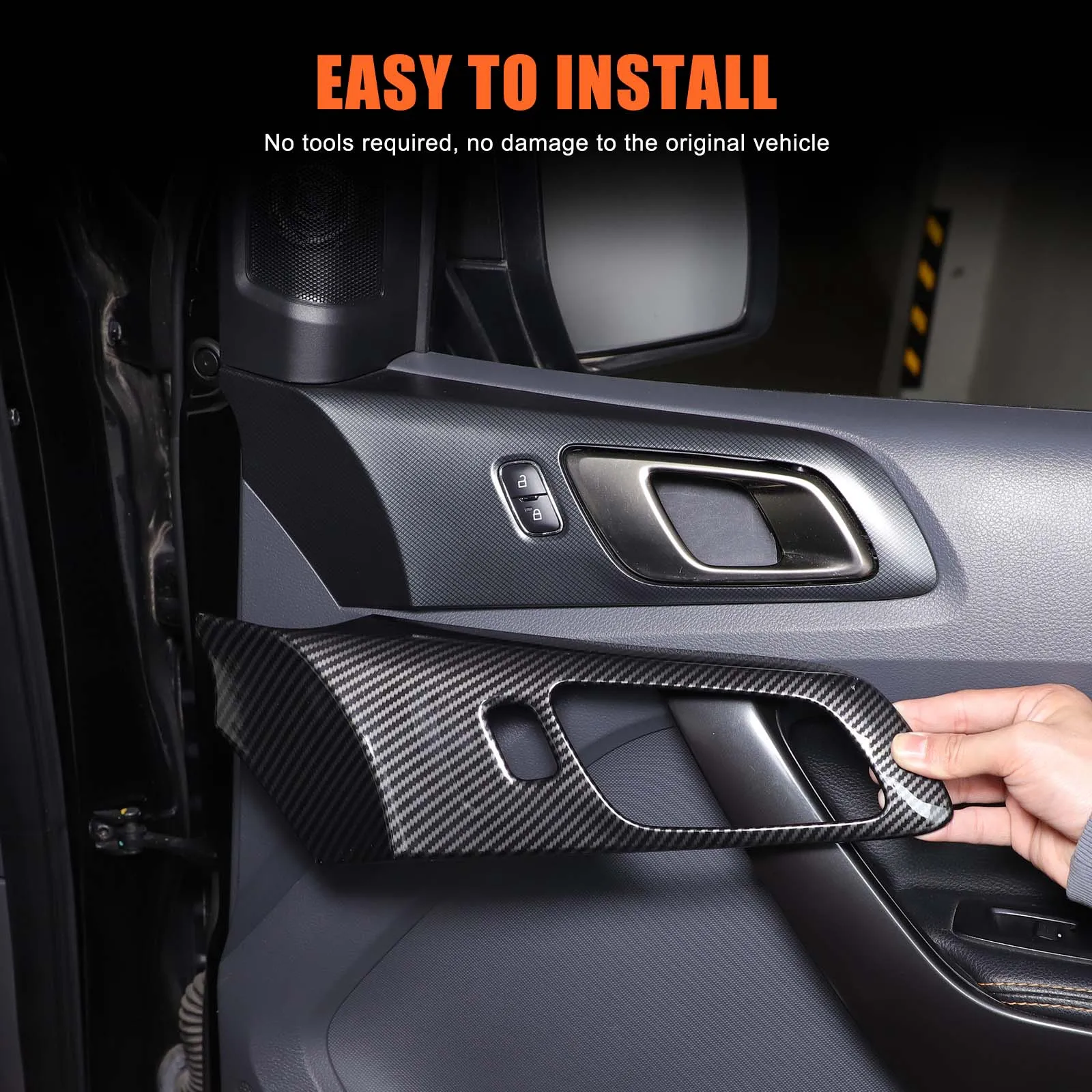 

For Ford Ranger 2015-2021 Interior Door Handle Trim Panel ABS Carbon Fiber Pattern Car Decorative Accessories LHD