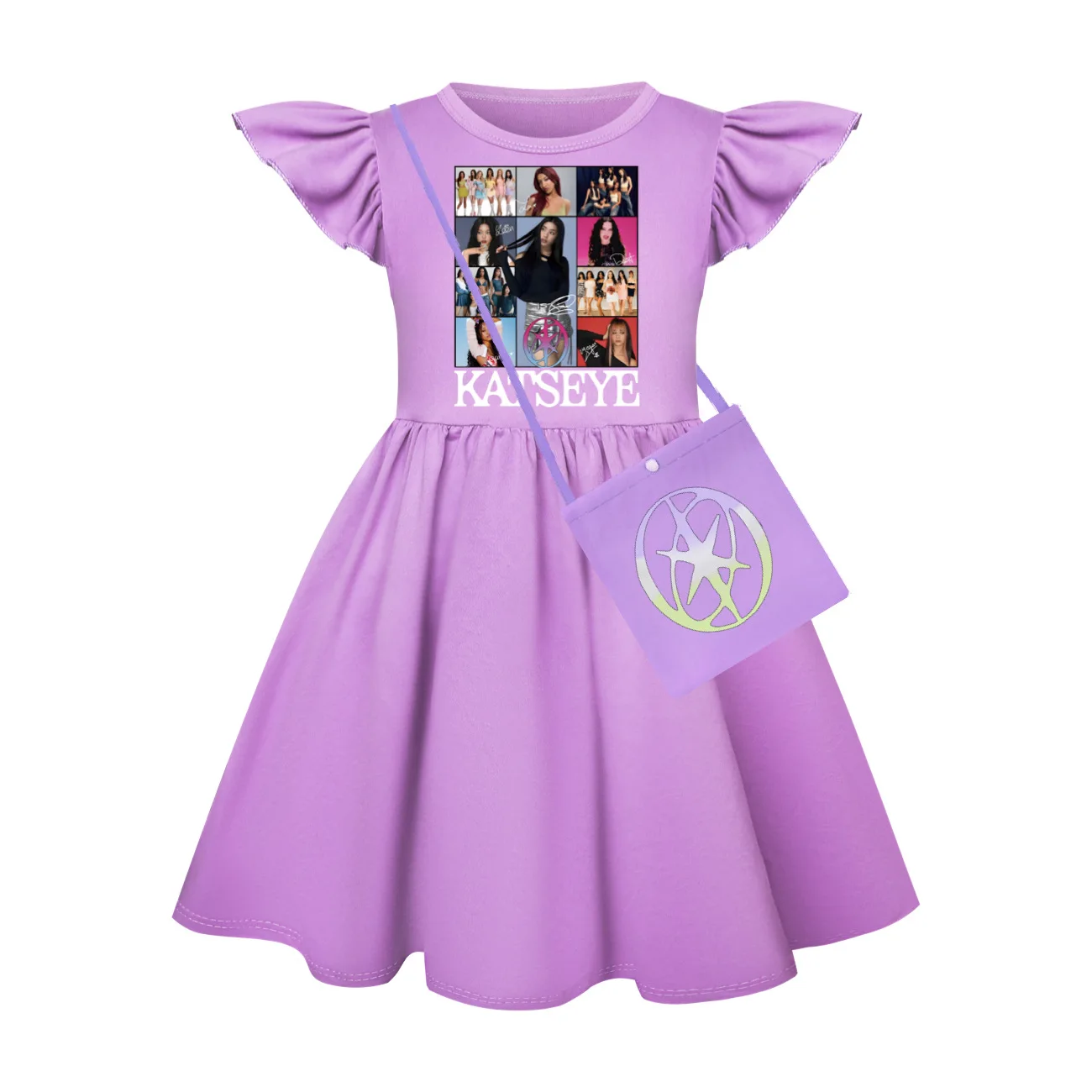 New KATSEYE K-Pop Dress Kids Flutter Sleeves 2026 Summer Party Outfit Baby Girls Girls Casual Dresses Children Princess Vestidos