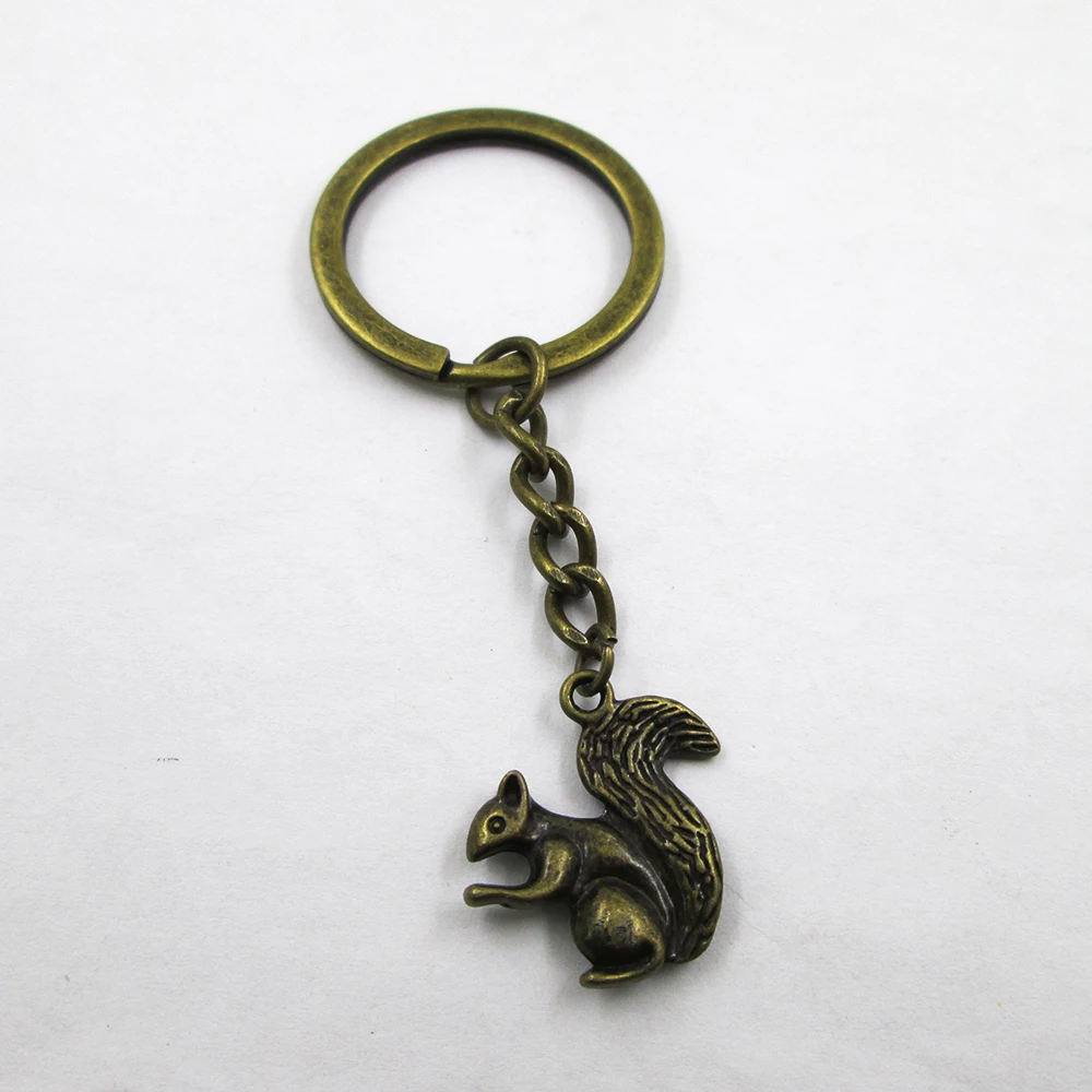 3pcs/lot Antique bronz lovely squirrels Animal 21x21mm charm keyring best frined,birthday  present ,pendant keychain