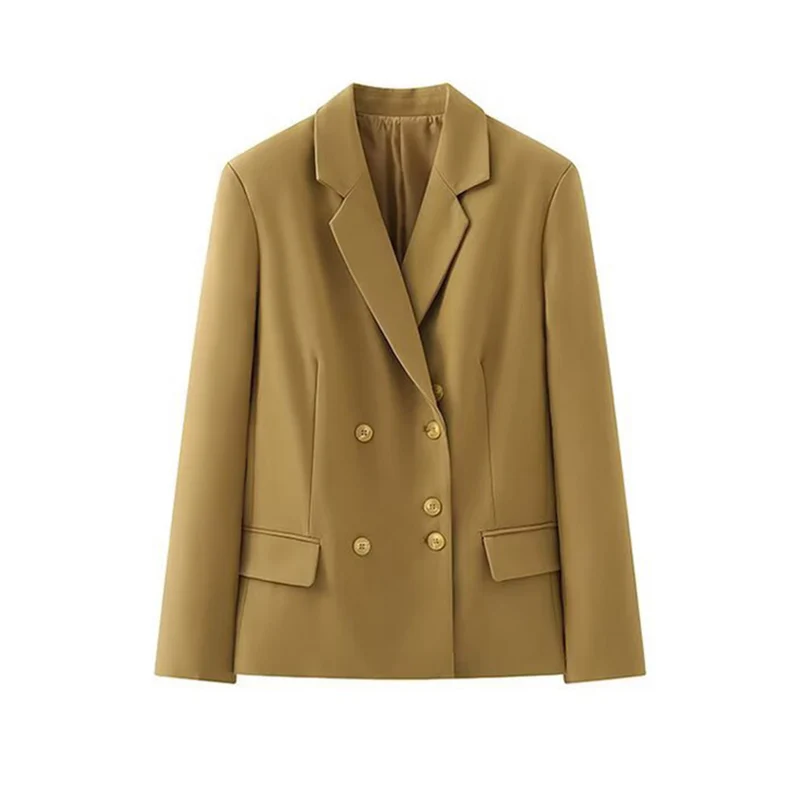 

2025 пиджак большого размера для женщин, весенне-осенний модный двубортный пиджак, женские темпераментные пиджаки с зубчатым воротником