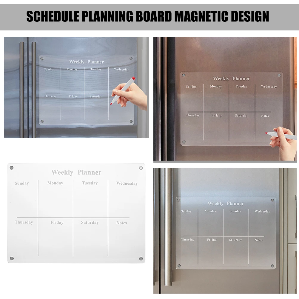 Tableau de notes magnétique clair, calendrier hebdomadaire, effaçable à sec, planification du réfrigérateur, fournitures de cuisine en acrylique, réutilisables et lisses
